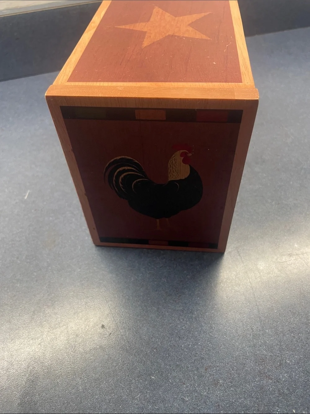 Miles kimbal as Wooden Rooster Decorative Box in Red and Brown recipe box